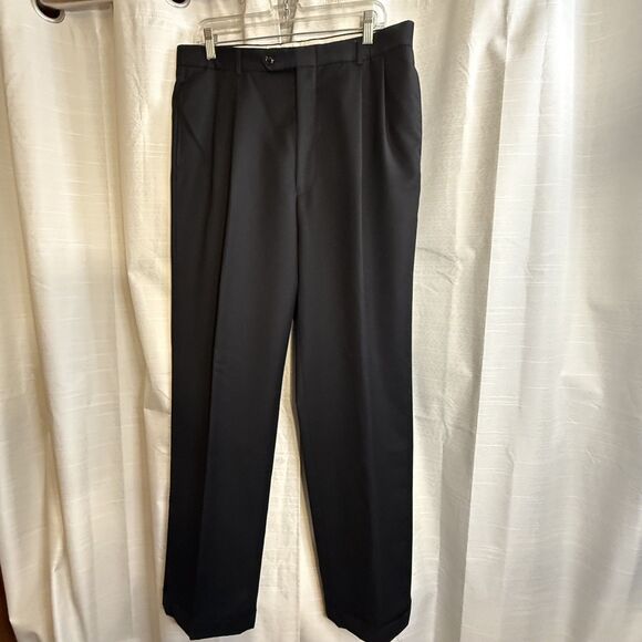 Jones New York Suit Men 44L Black Solid Single Breasted 100%  Wool 36X31 cuffed - Picture 10 of 15